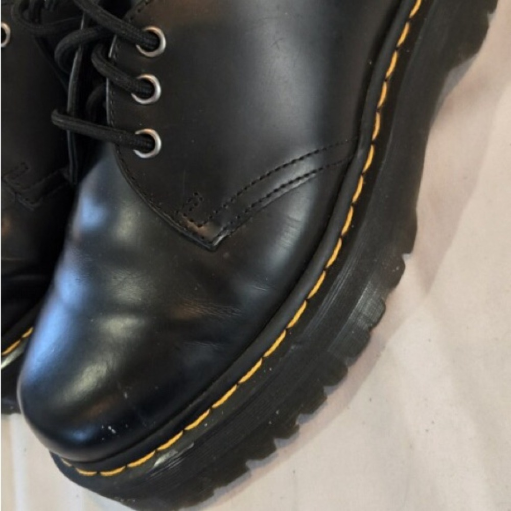 Dr. Martens Black Leather Boots with Yellow Stitching